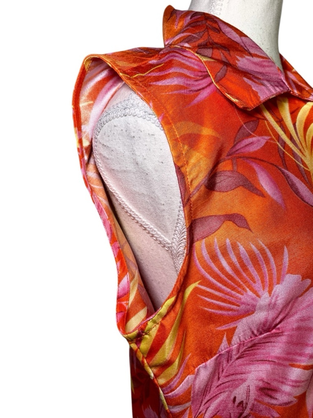 Selene Sport Tropical Orange & Pink Leaf Print Sleeveless Retro Y2K Midi Dress - Picture 5 of 15